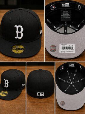 NWT New Era Boston Red Sox 59FIFTY Fitted Hat Black White MLB Cap